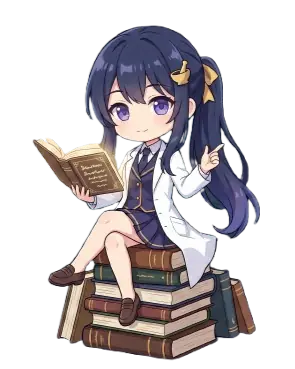 mmMastery mascot — anime girl studying homoeopathy, pointing at the mmMastery logo